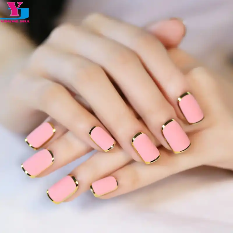 24pcs/set màu hồng mờ kim loại nail lời khuyên acrylic sai nail bao gồm đầy  đủ mờ sai french móng nghệ thuật lời khuyên miễn phí keo chất lượng  cao|false nails full
