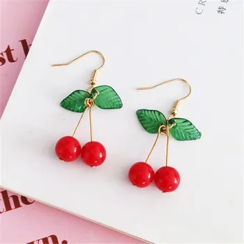 

hot red Cherry earrings eardrop Sweet fruit fresh cherry eardrop female fashion youth beautiful girl students earrings for women