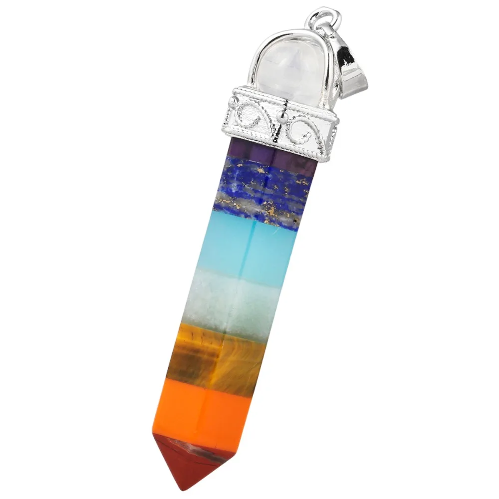 SUNYIK 7 Chakra Hexagonal Pointed Pendant Necklace Healing Crystal Energy Balancing (Free Chain) | Украшения и аксессуары