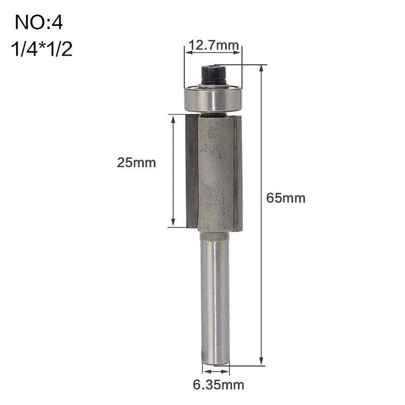 1pcs 1/4" 1/2" Shank Flush Trim Router Bits for wood Trimming Cutters with bearing woodworking tool endmill milling cutter - Длина режущей кромки: NO4
