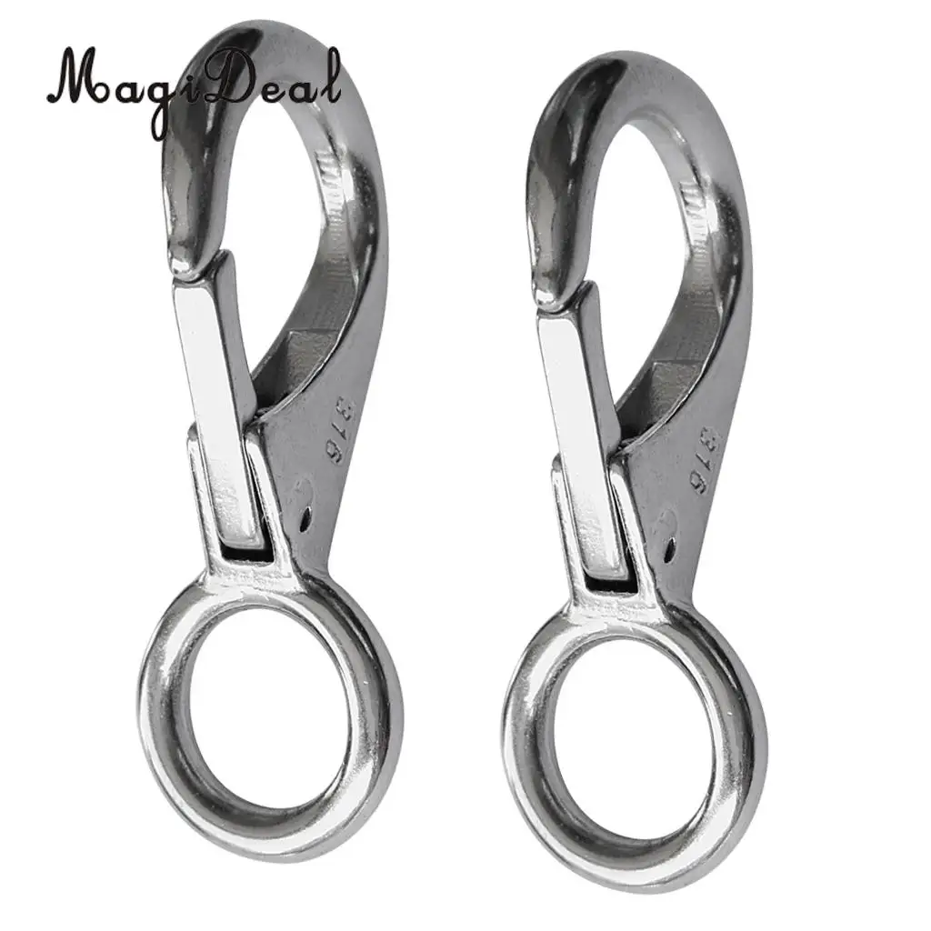 MagiDeal Superior 2Pcs 316 Stainless Steel Fixed Eye Boat Spring Snap Hook Marine Hardware Kit for Marine Industrial Application