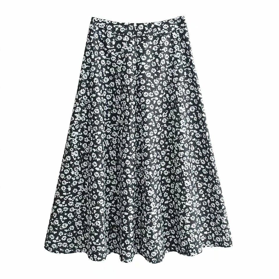 Женские летние модные цветочные юбки с высокой талией уличная юбка с принтом женская шифоновая элегантная юбка до середины икры Faldas Saias