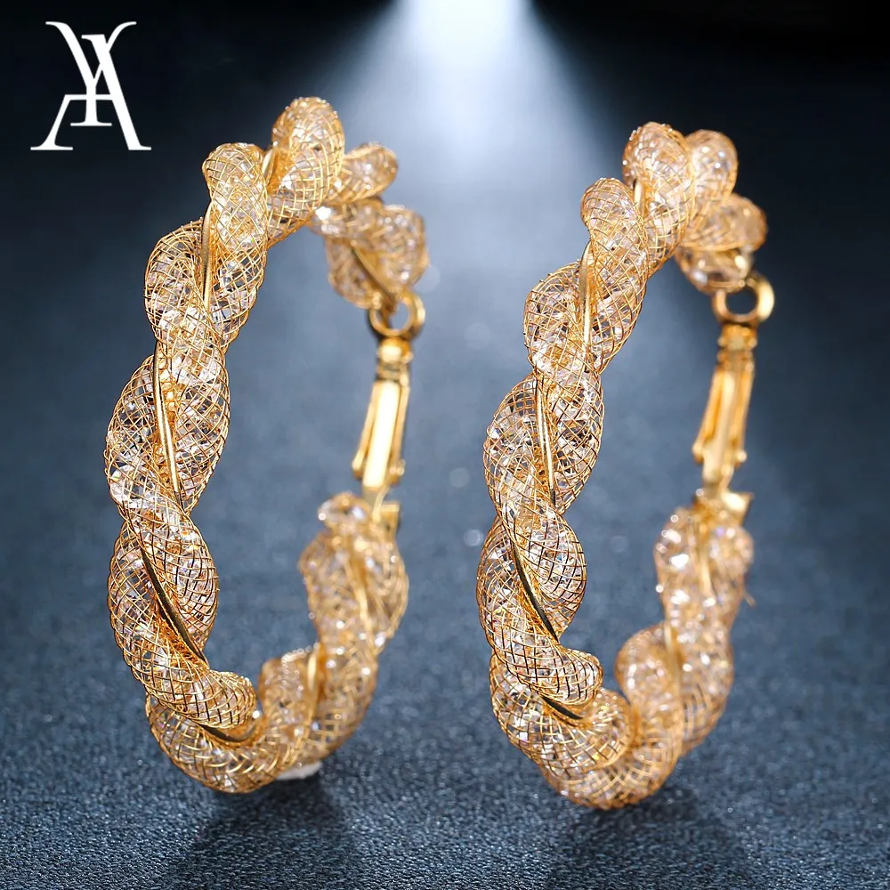 

AY Oversize Geometric Circle Round Hoop Earrings for Women Brincos Cubic Zirconia Twist Earring Gold Color Party Jewelry Gift