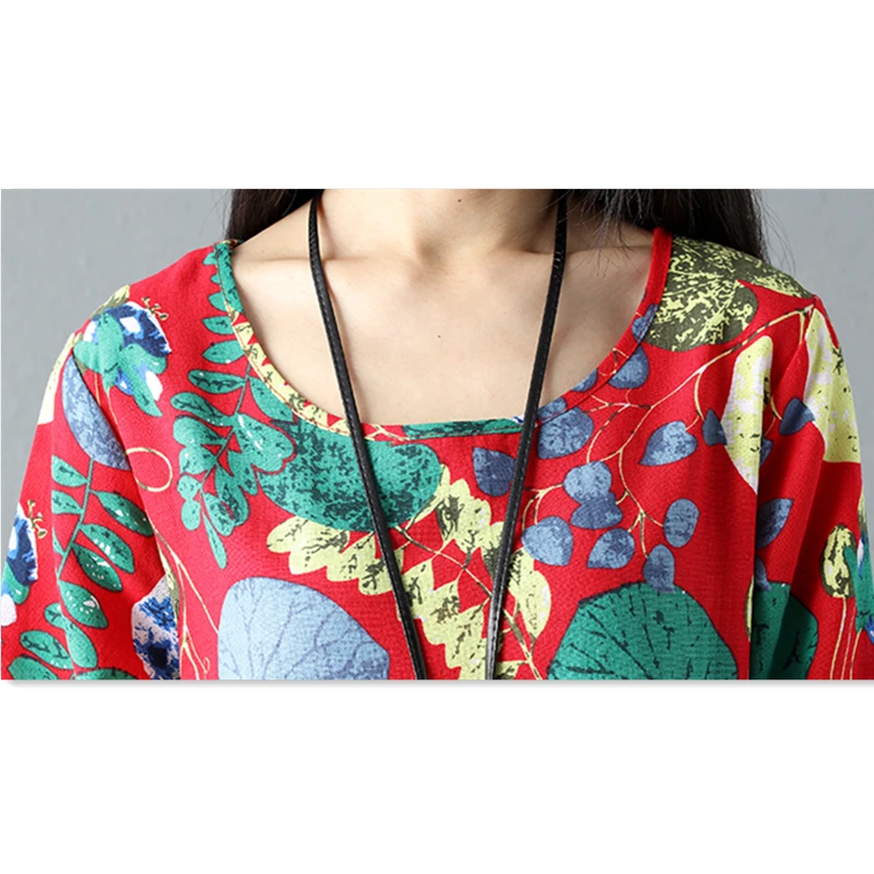 Spring Cotton Linen Print Women dress Ladies Long sleeve Casual Autumn Dresses vestidos vintage Plus size Women clothing SS257