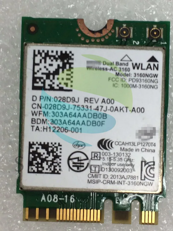 WI-FI карта для Intel Dual Band Беспроводной постоянного/переменного 3160NGW 3160AC 3160NGWAC 433 Мбит/с + BT4.0 NGFF плата wireless WLAN Card D/PN: 028D9J