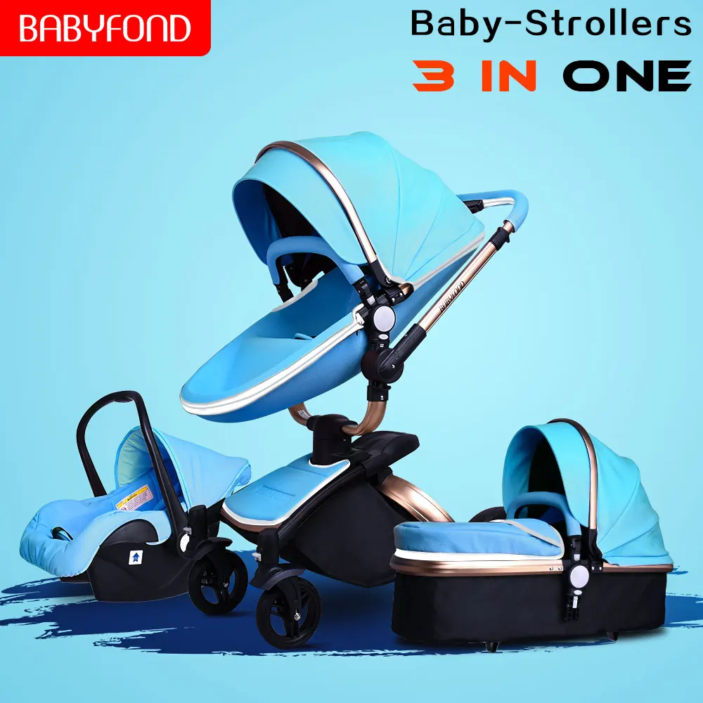 

2020 High quality 3 in 1 leather baby strollers 360-rotating seats light folding export baby pram brand black frame