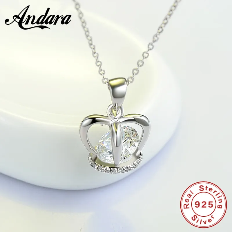 

100% Silver 925 Jewelry Crown Necklace Luxury Pendant Women'S Necklace Chain Length 45 Cm
