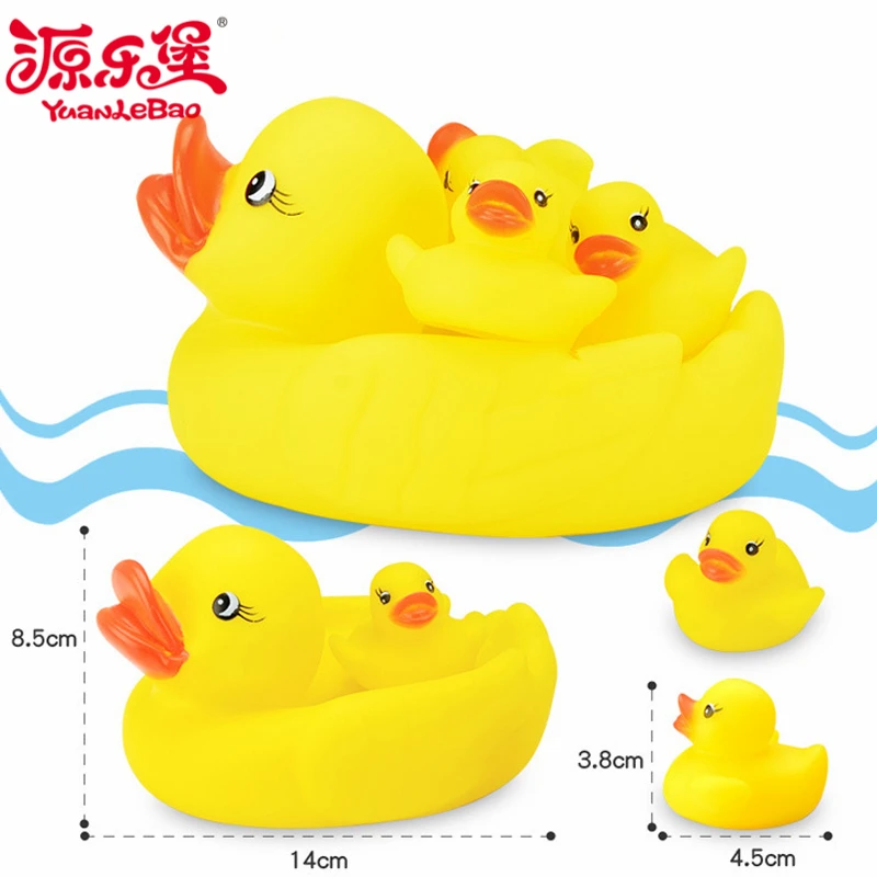 Yuanlebao-4-teil-los-Baby-Badespielzeug-PVC-Gelbe-Ente-Dusche-Wasser-Schwimmenden-Quietschende-Mini-Bad-Spielzeug