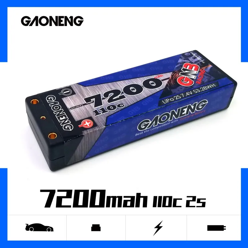 

Gaoneng GNB 7200mAh 2S 7.4V 110C Hardcase LiPo Battery pack with 5.0mm bullet Plug Deans T Plug for 1:10 1/10 RC Car RC Boat