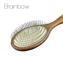 1pc Anti-static Wood Massager Hair Brus Hair Styling Salon Natural Wooden Paddle Airbag Cushion Handle Brush with Steel Needle