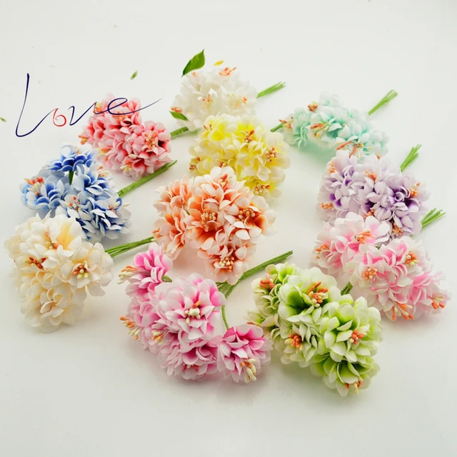 6pcs silk handmade stamens artificial bouquet wedding decorations