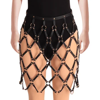 

Sexy Leather Skirt Black Waist Belt Punk Pastel Goth Hollow Adjust Fashion Party Club Festival Dance Rave Body Cage Garter Women