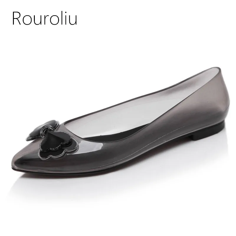 

Rouroliu Women Cute New Fashion Non-Slip PVC Jelly Shoes Waterproof Ankle Rain Shoes Comfortable Shallow Flats Woman RB209