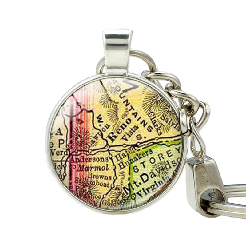 Reno Nevada Map Keychain Handmade Reno Nevada Pendant Keychains Vintage
