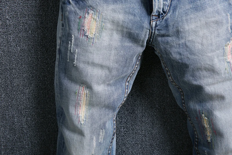 Модные уличные мужские джинсы светло-голубые Узкие рваные джинсы для мужчин итальянский стиль винтажные классические джинсы homme хип-хоп