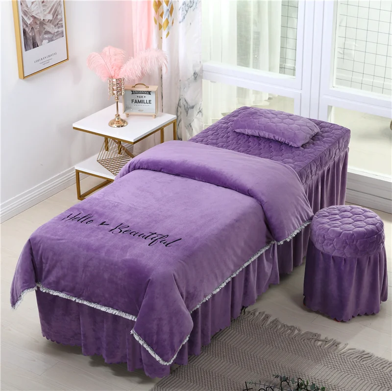 Beauty Salon Bedding Sets Coral Fleece Crystal Velvet Embroidery Bed Skirt Duvet Cover Pillowcase Bedspread High Quality Set#s - Цвет: -LY-04-xiangbinzi