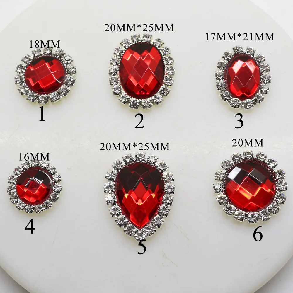 

10Pcs/Lot Red Six Style Glass Flatback Rhinestone Buttons Diy Hair Flower Ribbon Wedding Embellishment Decoration Accessories