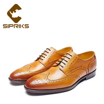 

Sipriks Italian Handmade Sewing Welted Shoes For Men Genuine Leather Patina Brogue Shoes Full Carved Business Office Work Flat