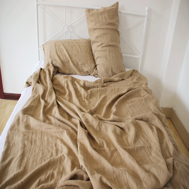 

Washed Striped Pure Linen Sheet Set Bed Cover Soft French Luxury Linen Bedding Set Children Bedspread Pillowcases Christmas 3pcs