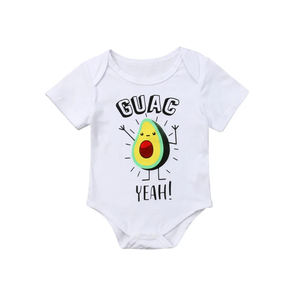 

Newborn Baby Boy Girls Avocado Letter Romper short sleeve Jumpsuit Outfits Sunsuit Clothes