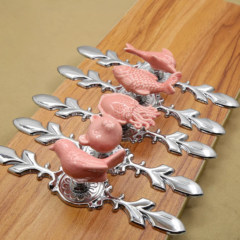 

PINK Ceramic Flower Drawer Knobs 3D Cartoon Pulls Cabinet Cupboard Handles Fish Dolphin CreativeFurniture Handles Hardware