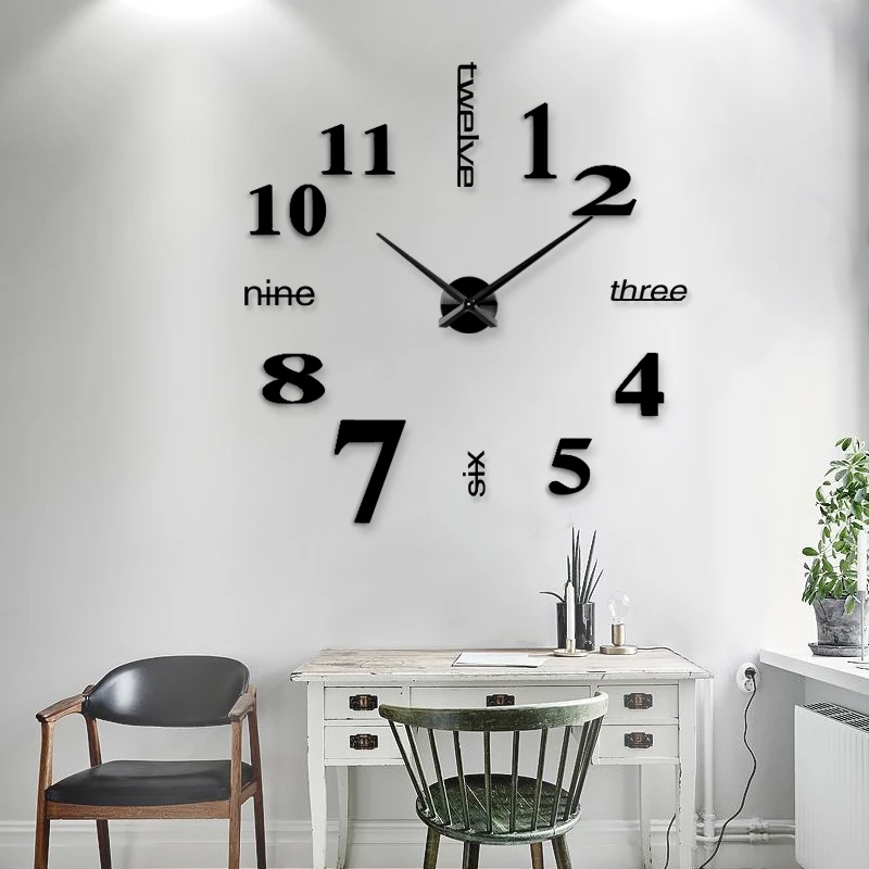 Large Wall Clock Quartz 3D DIY Big Watch Decorative Kitchen Clocks Acrylic Mirror Sticker Oversize Wall Clocks Home Letter Decor