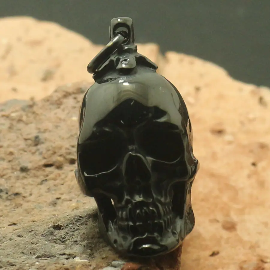 Boy 316L Stainless Steel Polishing Cool Black Punk Gothic Skull Pendant 4