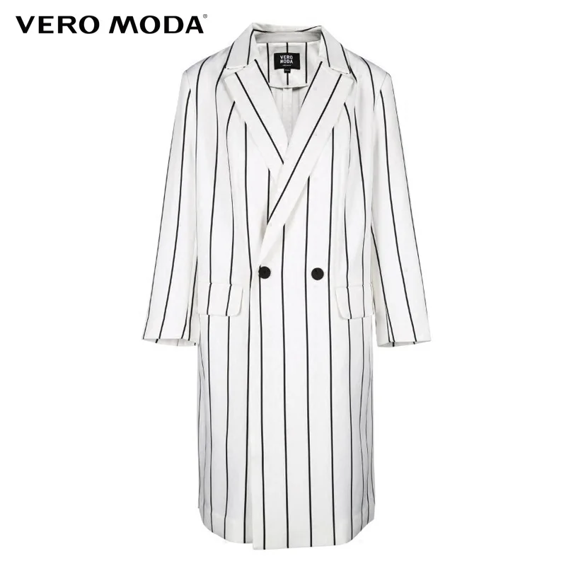 Vero Moda Brand 2018 NEW fashion double breasted striped three quarter sleeve long solid color women trench coat  |316108006