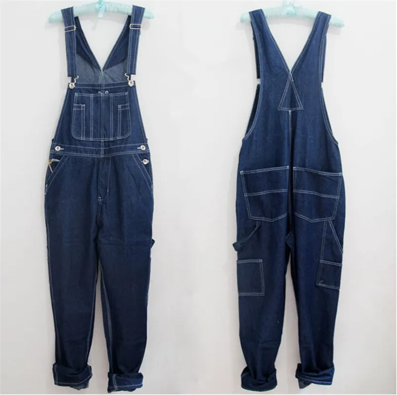 

Men's plus size 28-42 denim overalls Male casual large size jumpsuits Fashion loose blue denim cargo bib pants Free shipping