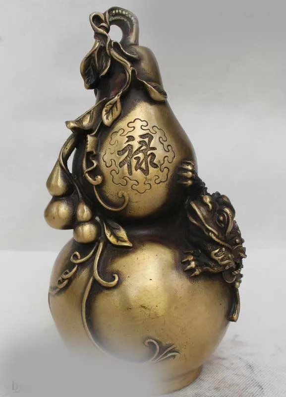 

10" China Fengshui Bronze Dragon Fu Beast Uniocrn Gourd cucurbit calabash Statue