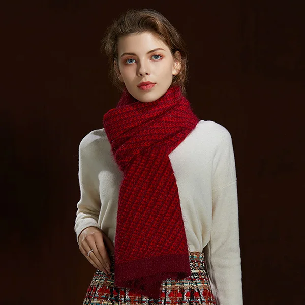Женский шерстяной вязаный зимний толстый теплый осенний шарф, длинные женские дизайнерские шали в горошек, теплые женские шарфы, женские шарфы - Цвет: Red
