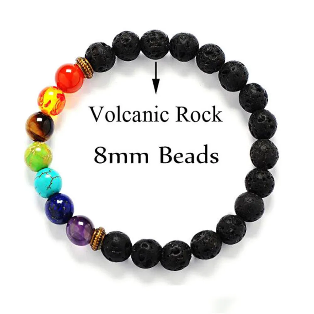 

7 Chakra Healing Balance Beaded Lava 8mm Beads Bracelet Natural Volcanic Rock Energy Stone Yoga Reiki Prayer Bracelet Wholesale