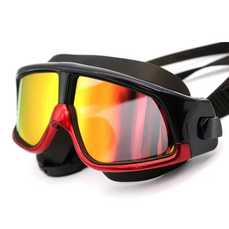 Взрослые водонепроницаемые анти-туман УФ удобные силиконовые большие очки для плавания Очки для плавания маска с чехлом - Цвет: Light Red