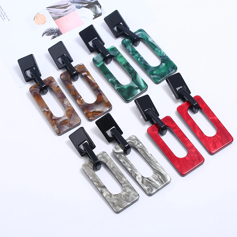 

Simple Rectangular Acrylic Earrings Personality Design Double Layer Popular Jewelry For Women Vintage Statement New2019