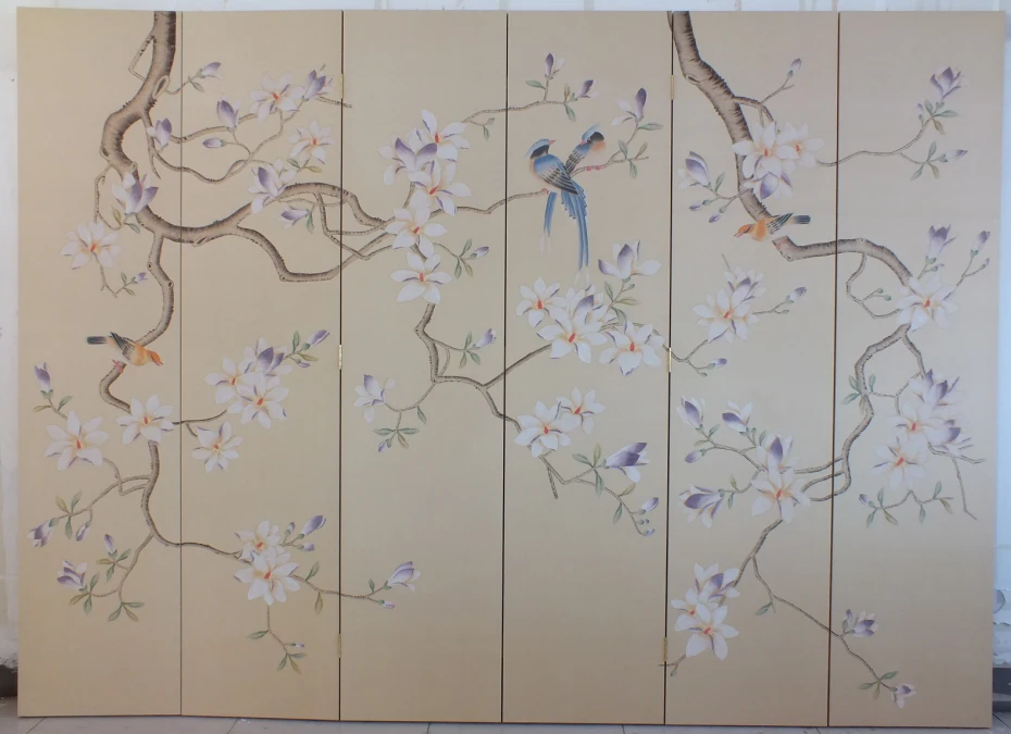 

Classic Hand-painted silk wallpaper painting painting Magnolia with birds wallcovering many arts and background optional