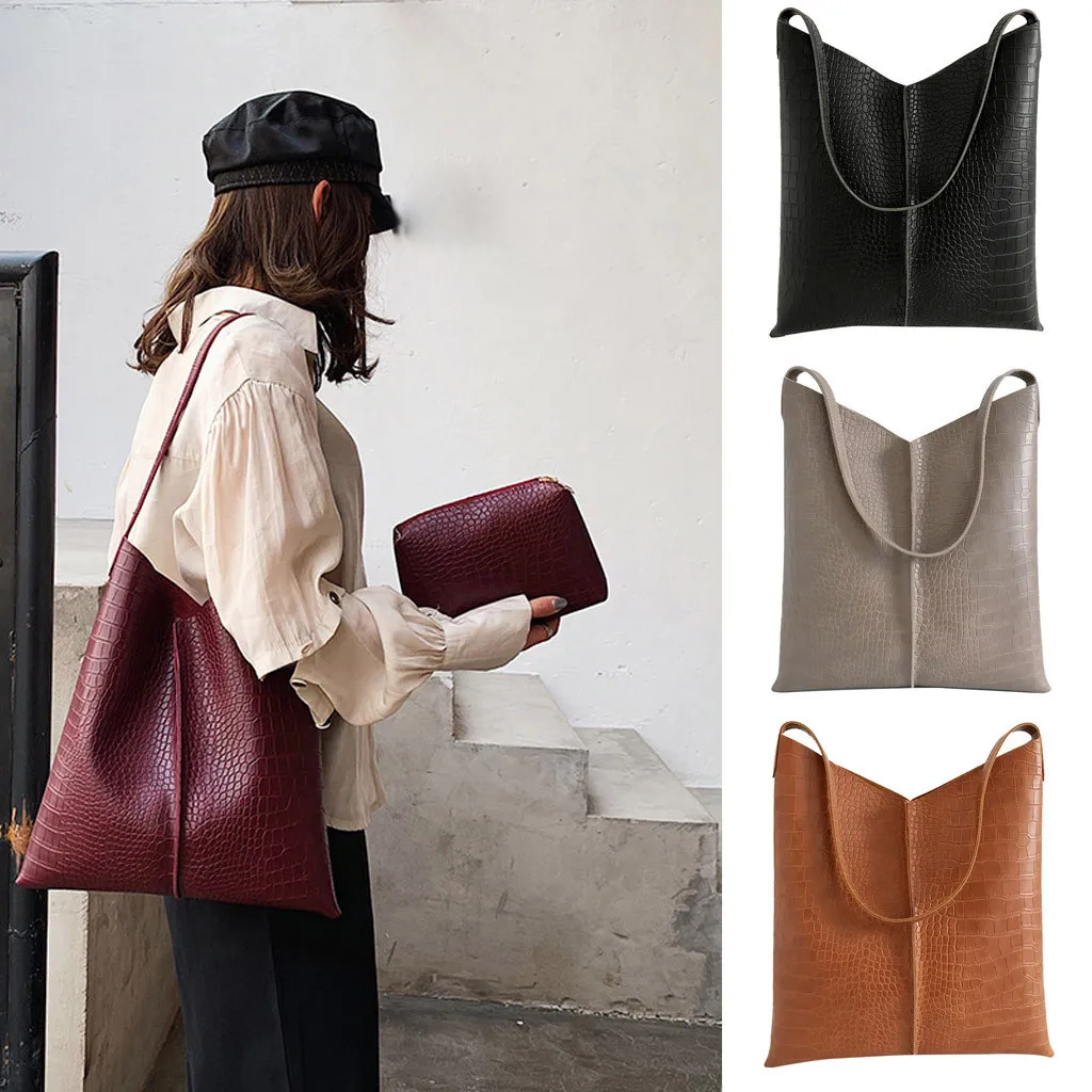 

Xiniu Fashion Bag+Wallet 2 Bags Fashion leather solid color crocodile pattern versatile shoulder bag+wallet Low Price 40