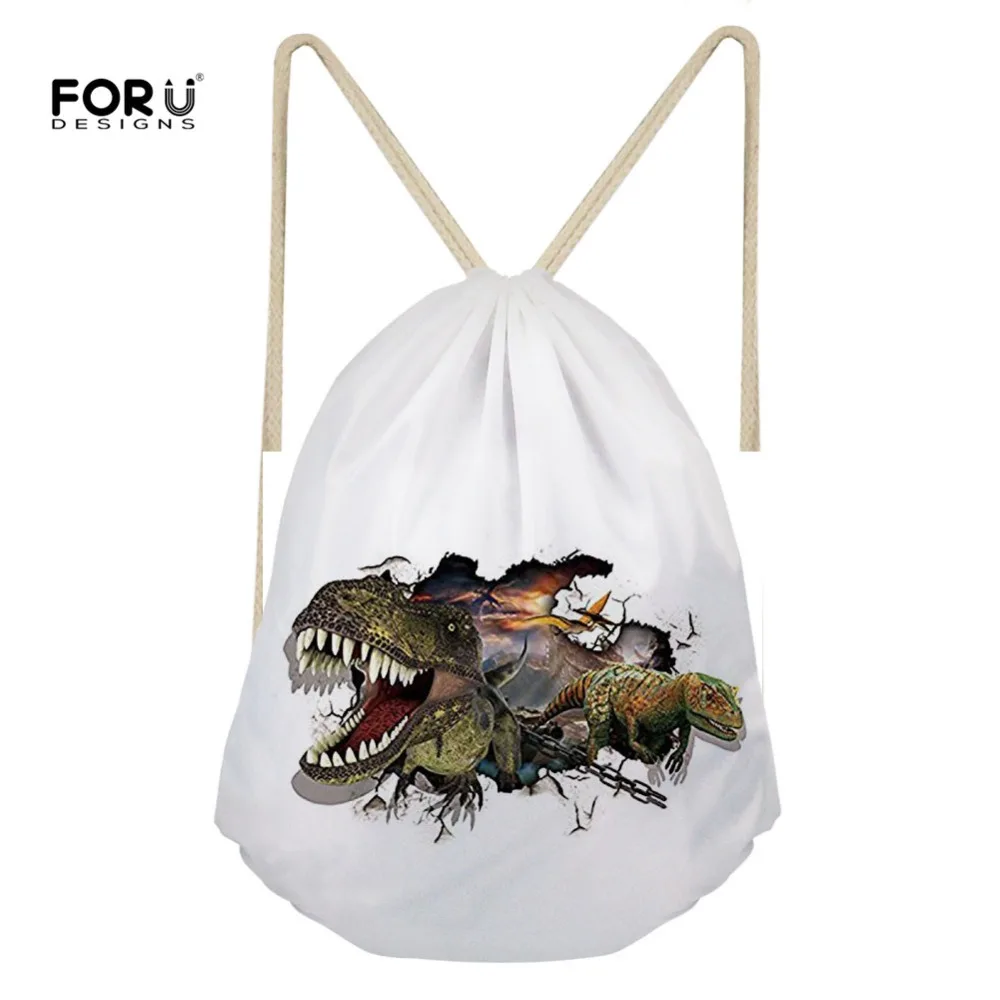 FORUDESIGNS/для женщин рюкзак небольшой шнурок Сумка Белый Прохладный 3D динозавр животных печати хранения сумки на плечо для обувь девоче