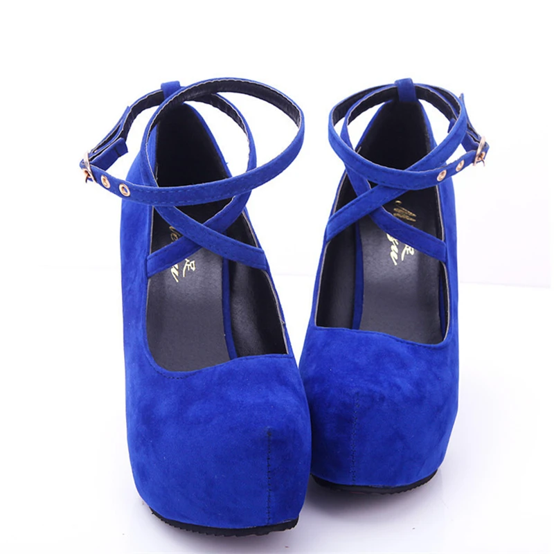 DAOKFPO Brand Big Size Wedding shoes suede high heel single shoes waterproof platform buckle women's shoes Blue Red Black 35-43