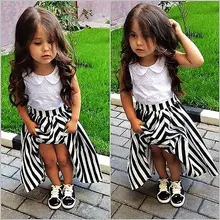2016 Children Baby Girls Party Dress Stripe Gown Formal Dresses Sundress Clothes 2-7Y