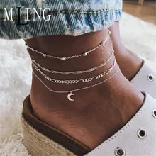 MLING винтажный серебряного цвета многослойный ножной браслет для женщин в богемном стиле в форме Луны браслет на ногу из бисера браслет Бохо ювелирные изделия