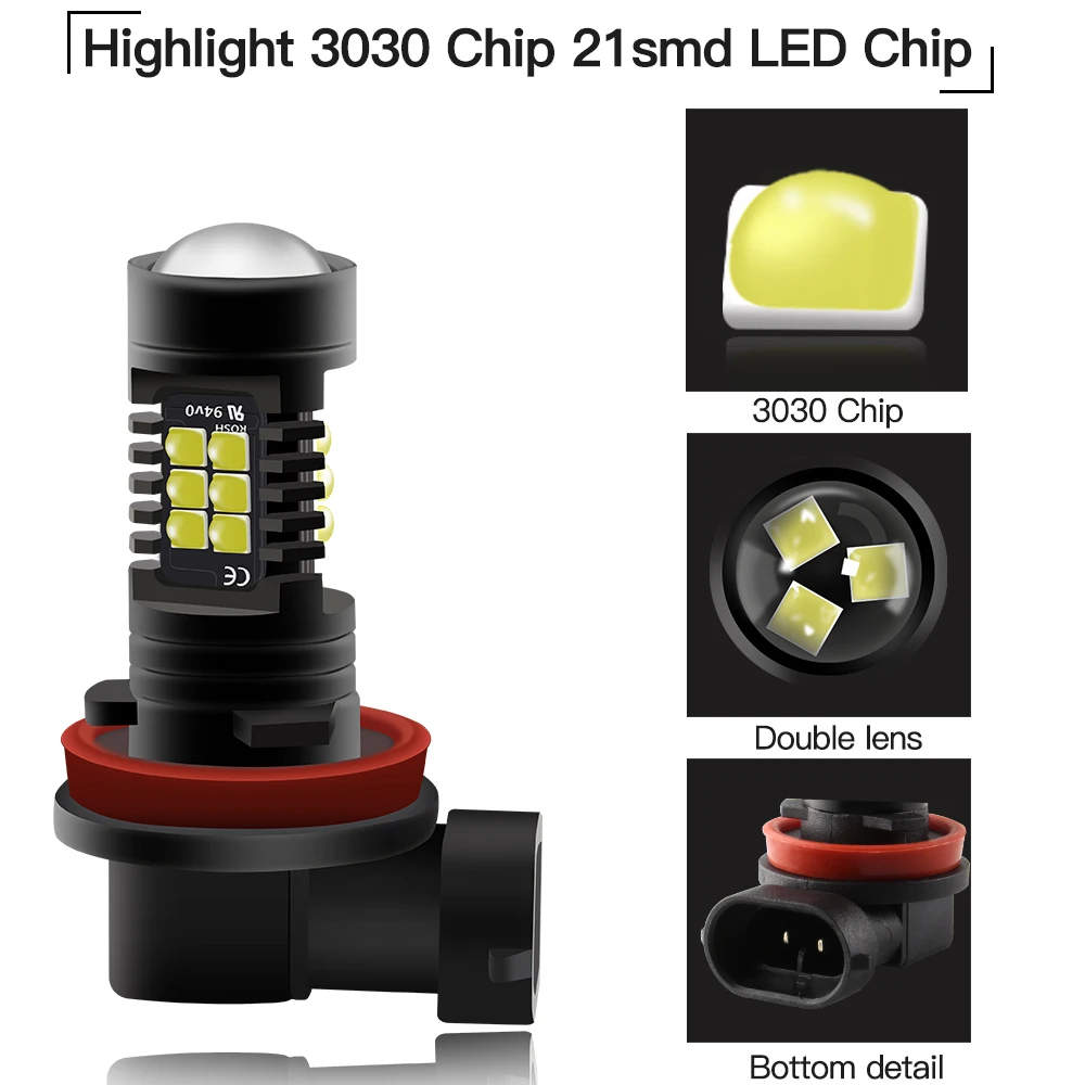 2x H4 H7 H8 H11 Светодиодный HB3 9005 9006 противотуманный светильник s лампа 3030SMD 1200LM 6000K