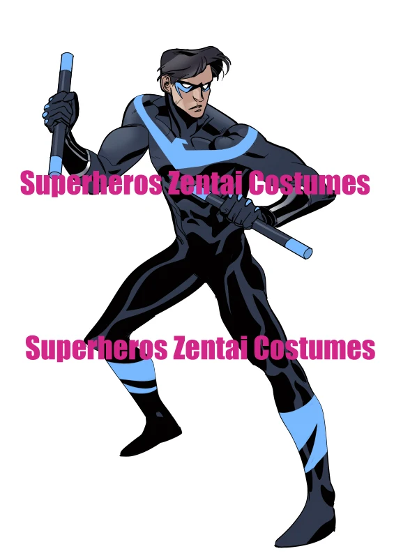 

3D Print Nightwing Rebirth Comics Cosplay Costumes Lycra Spandex E27 Dick Grayson Zentai Catsuit Bodysuit, No Mask