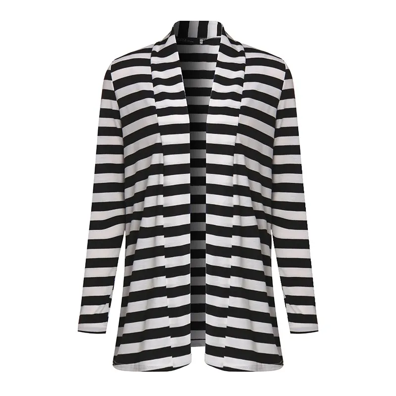 VONDA Одежда для беременных женские куртки для беременных Пальто Ретро Повседневная с отворотом одежда с полосками топы плюс размер 5XL - Цвет: Black