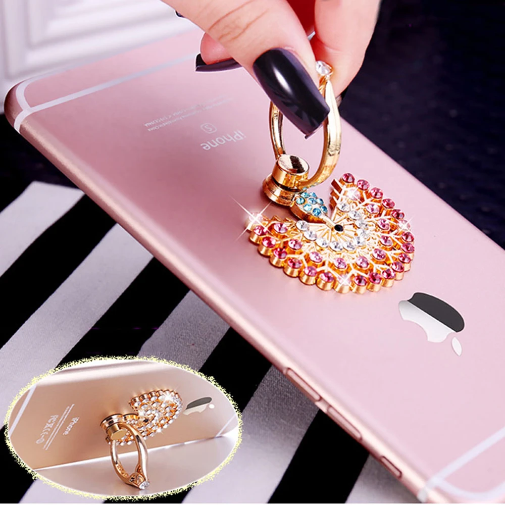 Universal 360 Rotating cute Cartoon Rhinestone Cellphone Accessories Finger Ring Stent Mobile phone holder stand for iphone7Plus