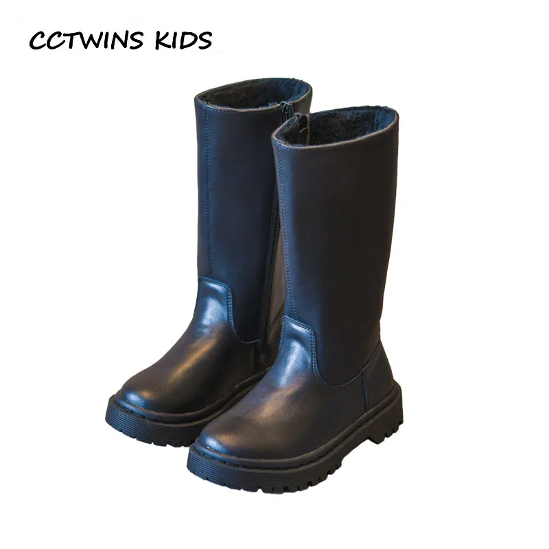 

CCTWINS KIDS 2018 Winter Baby Girl Fashion High Knee Boot Children Pu Leather Shoe Toddler Brand Black Warm Boot C1151