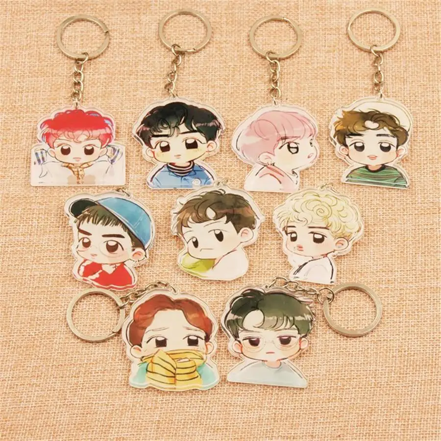 

Kpop EXO Fashion Cute Key Chain Chanyeol Sehun Acrylic Key Ring Keyrings Bag Pendant Accessories