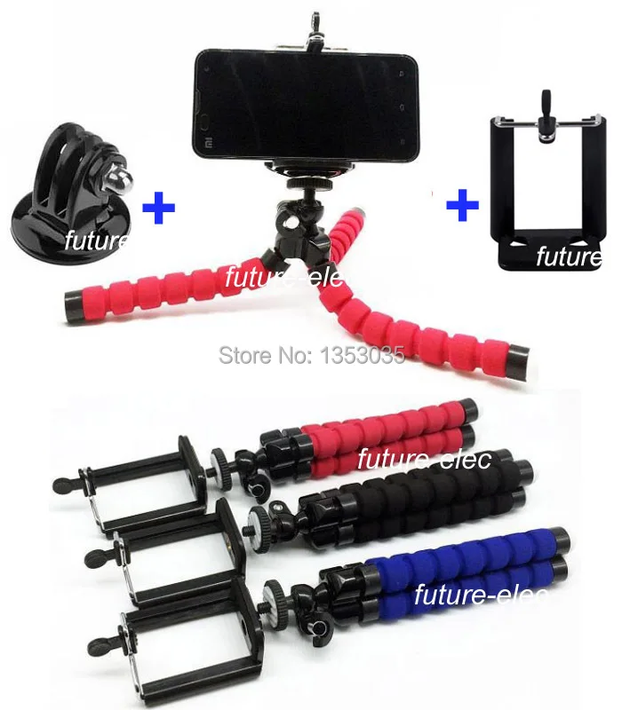 

Flexible Tripod Octopus Leg Stand Ball Head+ Cell Phone Holder + Bracket Mount Adapter for GoPro Hero 1 2 3 HD 3+ 4 Sport Camera