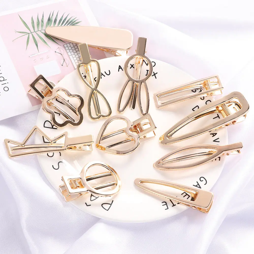 

2019 Hot Sale Gold Metal Geometric Hair Clip Bow Rabbit Crown Hairpin Female Hollow Hair Claw Teardrop Headwear Accessories