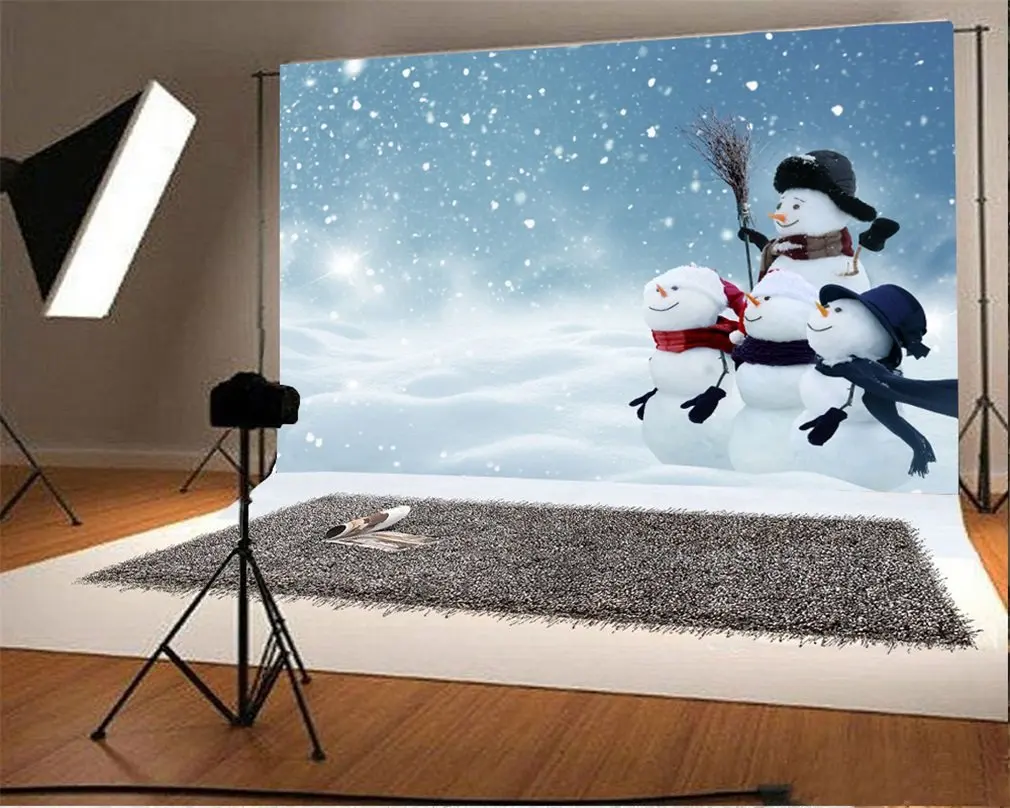 

Photography Backdrop Snow Covered Landscape Snowman Snowflakes Nature Winter Scene Merry Christmas Photo Background