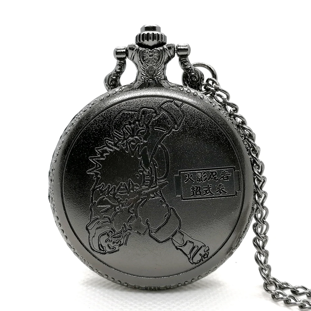 New Arrival Black Gold NARUTO Japanese Anime Quartz Pocket Watch Analog Pendant Necklace Men Women Watches Fob Watches Gift Box